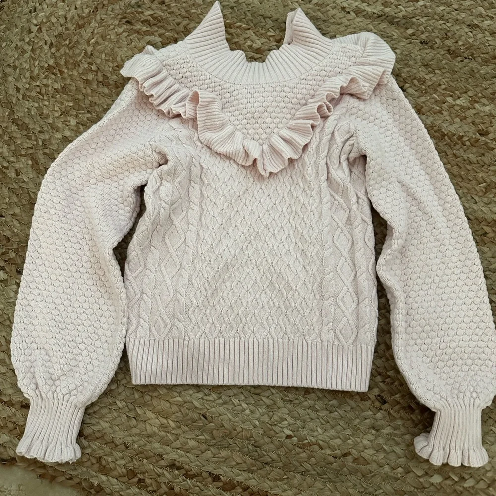 CABLE KNIT RUFFLE SWEATER - Picture 1 of 6